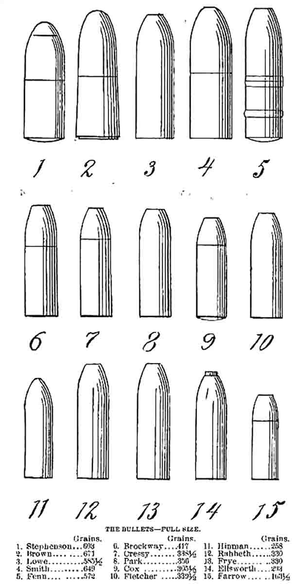 Illustration of various bullets used in the match.